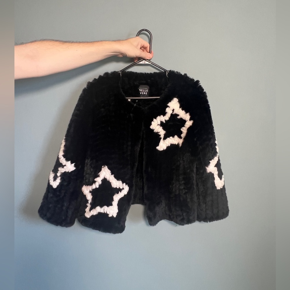 Black and white faux fur star coat